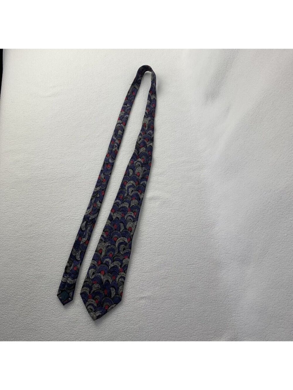 Vintage Handmade R Studio Geometric Deco Blue Gray Red Silk Necktie Italy